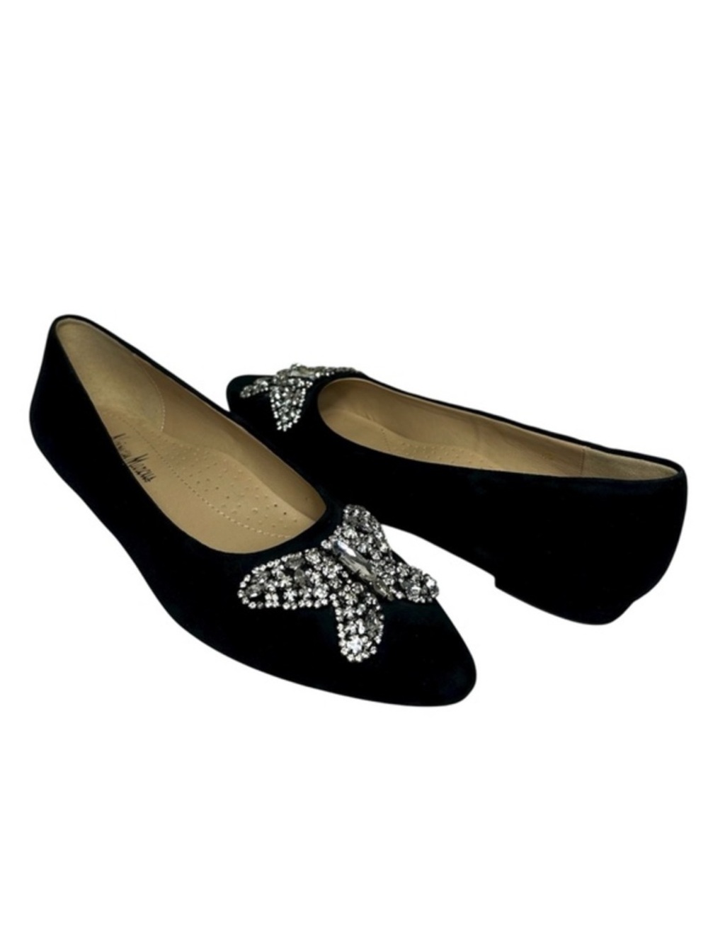Neiman Marcus Black Suede Butterfly Rhinestone versatile Ballerina Flats 8M